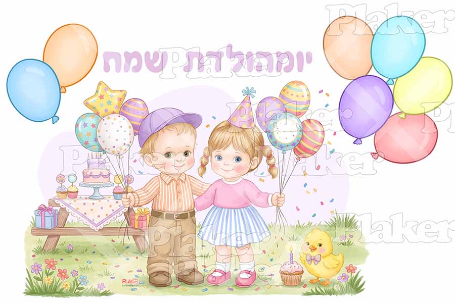 חוגגים יום הולדת עם בלונים ועוגה